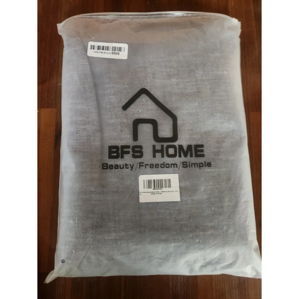 BFS Home Stonewashed Cotton Linen Duvet Cover Twin‎ 3-Piece Comforter Set Navy